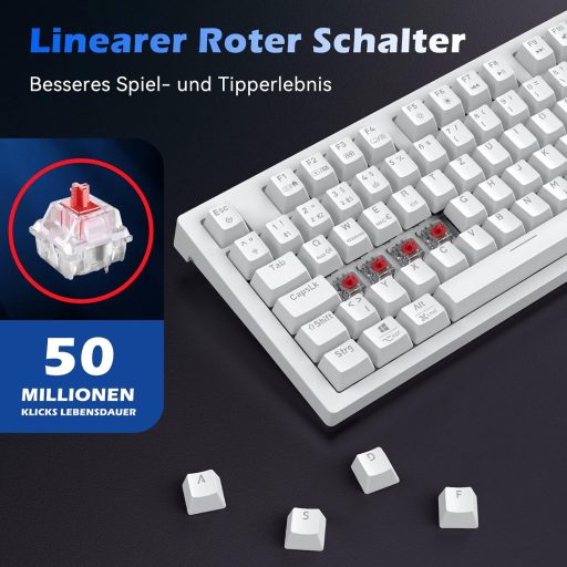 Tastatură Mecanică Wireless de Gaming TECURS 80% TKL QWERTZ Switch-uri Roșii RGB