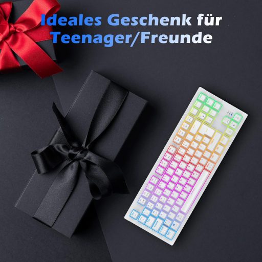 Tastatură Mecanică Wireless de Gaming TECURS 80% TKL QWERTZ Switch-uri Roșii RGB