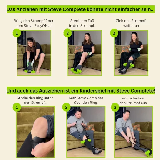 Steve Kompressziós Harisnya Felhúzó Segédeszköz - Teljes Öltözködési Segítség Hajolás Nélkül (L méret, 47-56+ cm vádli)