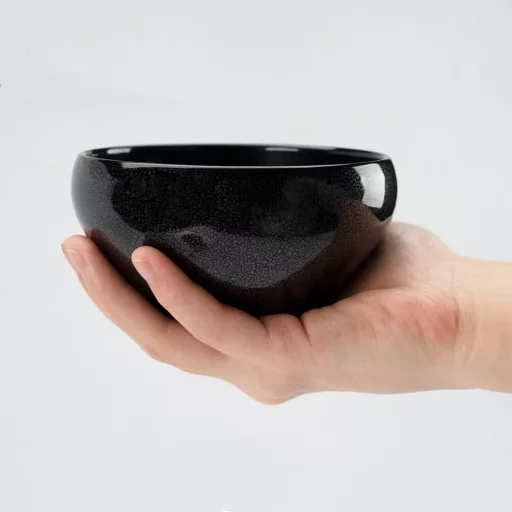 Bol ceramic Linkidea pentru bărbierit, negru, lucrat manual, pentru săpun de bărbierit umed.