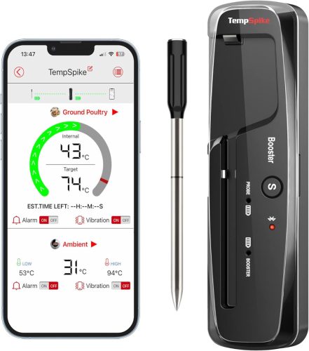 ThermoPro TP961 TempSpike Vezeték Nélküli Húshőmérő - Bluetooth 5.2, 150m Hatótáv, IP67 Vízálló, Mosogatógépben Mosható, Okostelefonos App