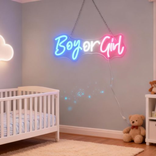 Nordstylee LED Neon "Boy or Girl" Kék-Rózsaszín Nemváló Dekoráció Babaváró Parti Kellék