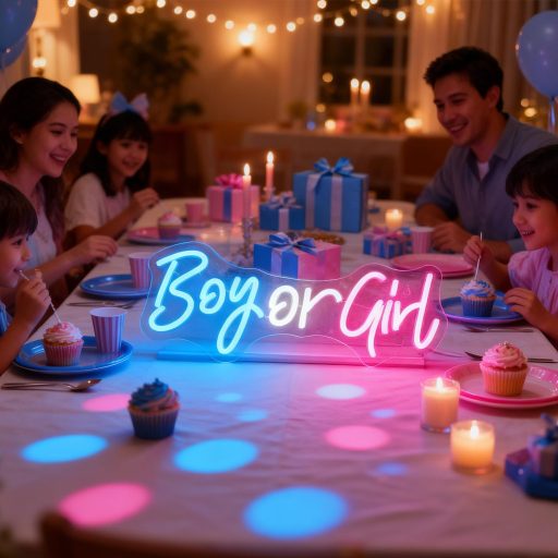 Nordstylee LED Neon „Băiat sau Fată” Albastru-Roz Decor Non-Binar Recuzită Petrecere Baby Shower