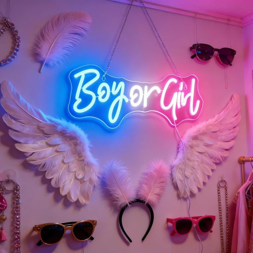 Nordstylee LED Neon „Băiat sau Fată” Albastru-Roz Decor Non-Binar Recuzită Petrecere Baby Shower