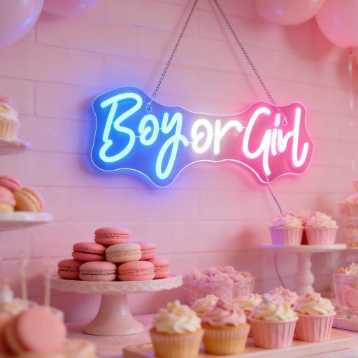 Nordstylee LED Neon "Boy or Girl" Kék-Rózsaszín Nemváló Dekoráció Babaváró Parti Kellék