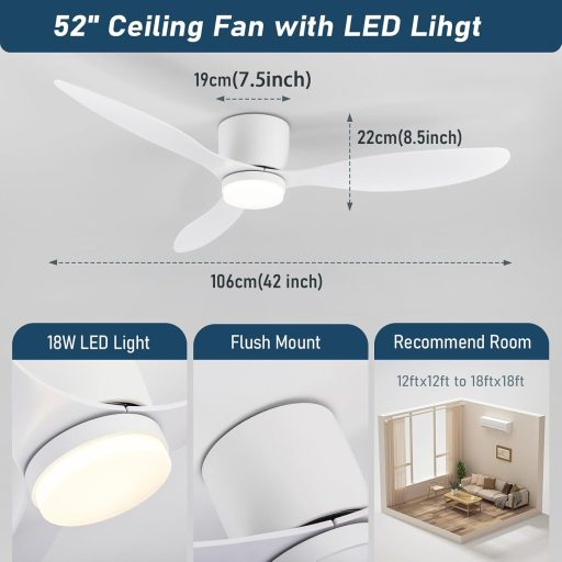 Ventilator de tavan CANEOE LED cu telecomandă, motor DC silențios, lampă dimmerabilă de 106 cm