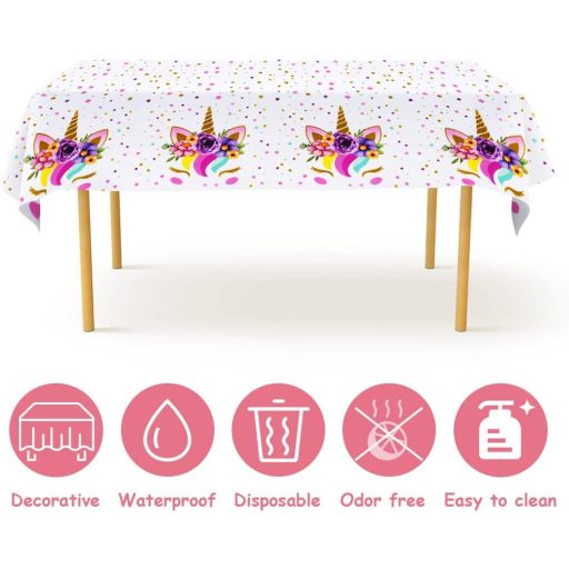 OSDUE Unikornis Asztalterítő - Vízálló PVC Parti Dekoráció Gyerekeknek, Születésnapra, Babaváró Rendezvényekre - Foltálló, Könnyen Tisztítha