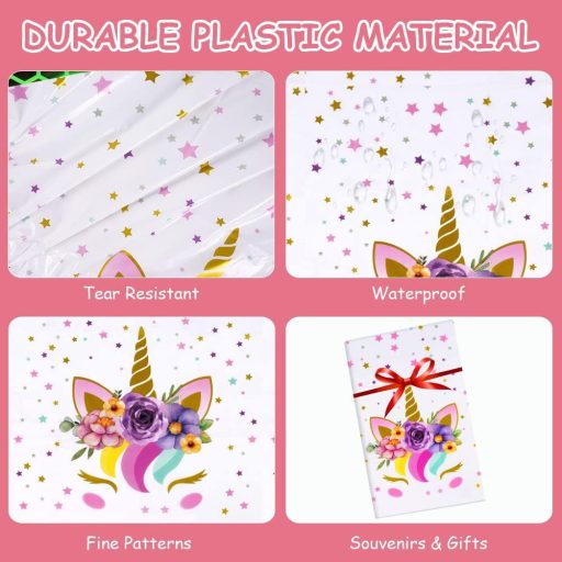 OSDUE Unikornis Asztalterítő - Vízálló PVC Parti Dekoráció Gyerekeknek, Születésnapra, Babaváró Rendezvényekre - Foltálló, Könnyen Tisztítha