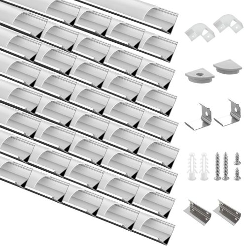 Set 40 buc. profil aluminiu LED Efishine, V-formă, 1m - cu dispersor lăptos, capace terminale și cleme de fixare - montare ușoară bandă LED.