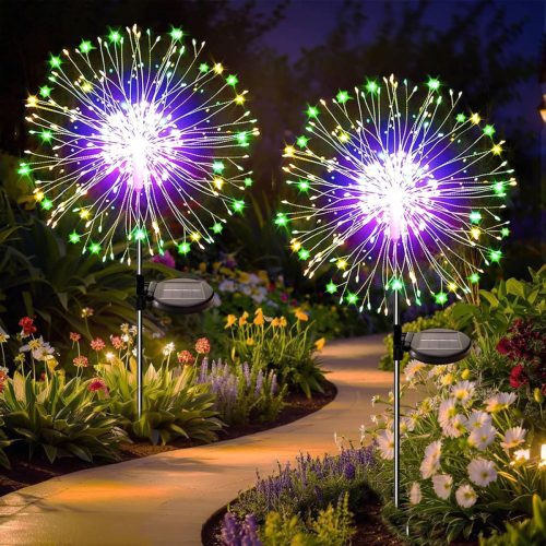 Dekofun Napelemes Kerti Lámpa Szett, 2 db 150 LED-es Pitypang Alakú Kültéri Világítás, 8 Üzemmód, Hajlítható, Vízálló, Terasz, Erkély, Virág
