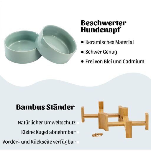 SPUNKYJUNKY 15° Bol Ceramic Înclinat cu Suport de Lemn, pentru Câini și Pisici, 2x850ml, Verde Morandi