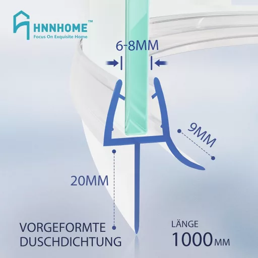 HNNHOME 1 méter ívelt zuhanykabin tömítés, 6-8 mm üveghez, 20 mm rés lezáráshoz