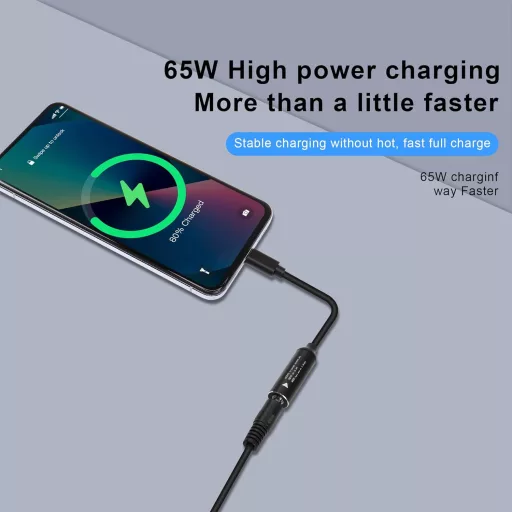 GINTOOYUN 65W PD Töltőkábel DC 4.0x1.7mm - USB-C Átalakító Laptopokhoz, Telefonokhoz, Tabletekhez, 18cm Fekete Univerzális Adapter