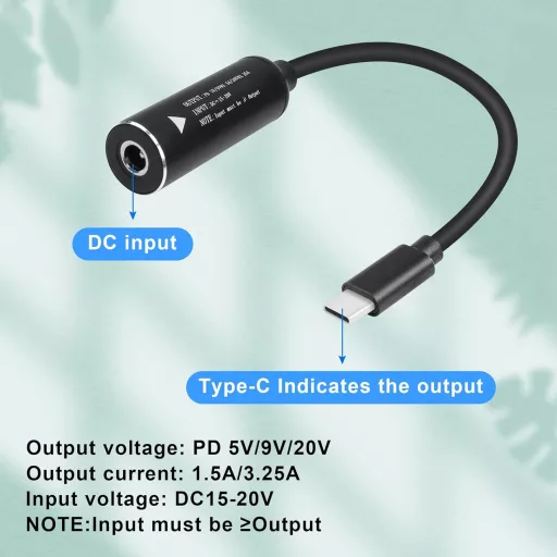 GINTOOYUN 65W PD Töltőkábel DC 4.0x1.7mm - USB-C Átalakító Laptopokhoz, Telefonokhoz, Tabletekhez, 18cm Fekete Univerzális Adapter