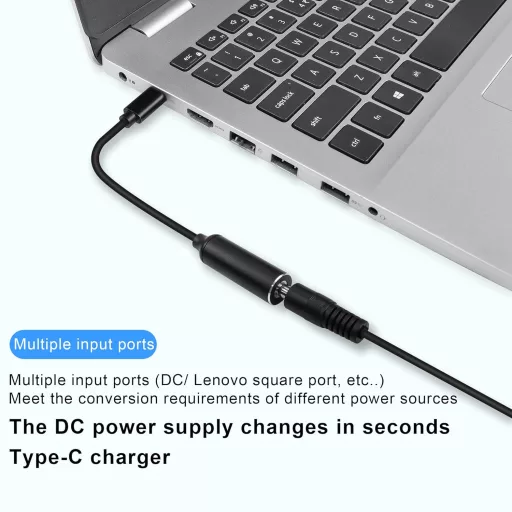 GINTOOYUN 65W PD Nabíjací Kábel DC 4.0x1.7mm - USB-C Konvertor pre Laptopy, Telefóny, Tablety, 18cm Čierny Univerzálny Adaptér