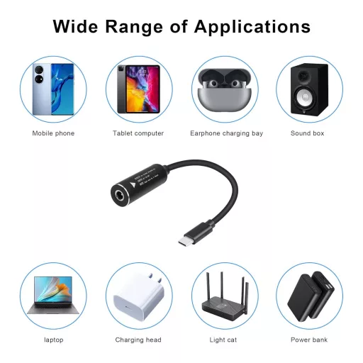 GINTOOYUN 65W PD Nabíjací Kábel DC 4.0x1.7mm - USB-C Konvertor pre Laptopy, Telefóny, Tablety, 18cm Čierny Univerzálny Adaptér