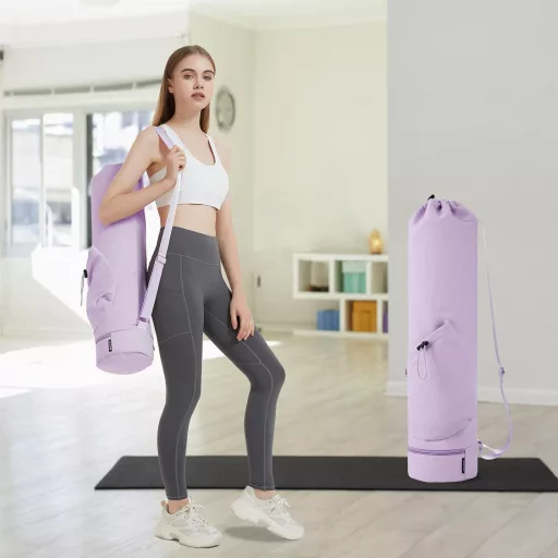 sportsnew Taška na jogu s priehradkou na mokré veci a držiakom na fľašu - Nastaviteľný ramenný popruh, objem 30 l, na jogamatky a pilates, fialová