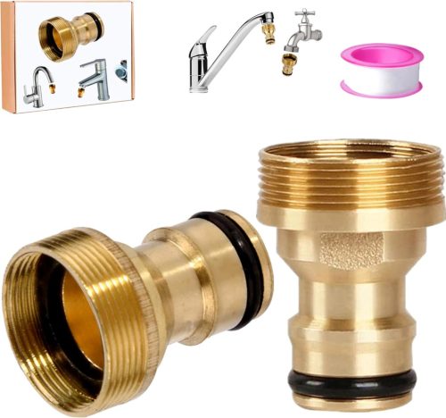 CZSYZCZS Set de 2 Racorduri Universale pentru Robinet, pentru Furtun de Udare Grădină - Adaptor din Alamă cu Bandă de Etanșare PTFE, 22-24 mm
