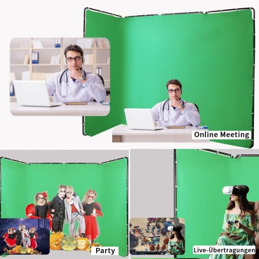 GSKAIWEN Veliko Zeleno Pozadinsko Platno sa Stalkom - 4x2,4m Prijenosna Foto i Video Pozadina za Studijsko Snimanje, Streaming Uživo, Chroma Key