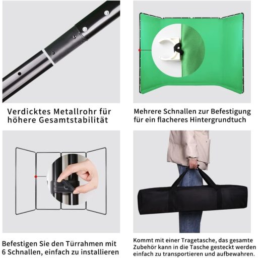 GSKAIWEN Veliko Zeleno Pozadinsko Platno sa Stalkom - 4x2,4m Prijenosna Foto i Video Pozadina za Studijsko Snimanje, Streaming Uživo, Chroma Key