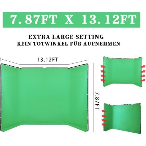 GSKAIWEN Nagy Méretű Zöld Háttérvászon Állvánnyal - 4x2,4m Hordozható Fotó és Videó Háttér Stúdiófelvételhez, Élő Közvetítéshez, Chroma Key