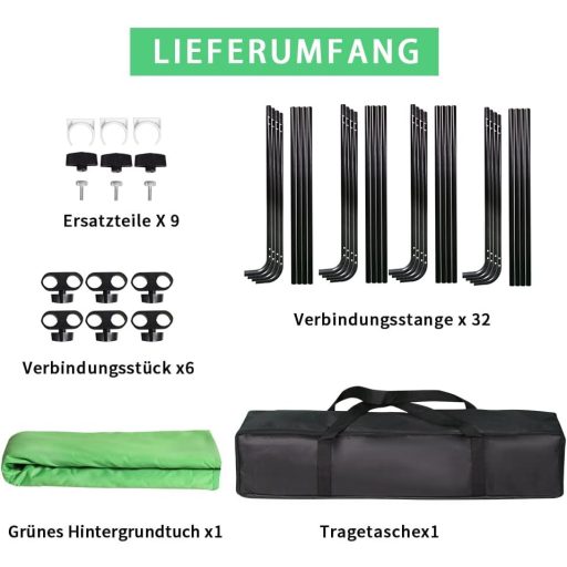 GSKAIWEN Nagy Méretű Zöld Háttérvászon Állvánnyal - 4x2,4m Hordozható Fotó és Videó Háttér Stúdiófelvételhez, Élő Közvetítéshez, Chroma Key