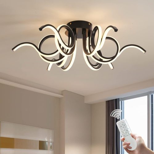 minifair Lampă de plafon LED Neagră 70cm - Cu telecomandă, Dimmabilă, 6 Surse de Lumină, 6000 Lumeni, 3000K-6000K, Iluminare Modernă pentru Living, Con