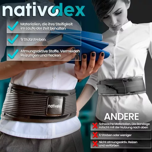 NativoDex Podporný pás proti bolestiam chrbta – Stabilizátor driekovej chrbtice s výstužou