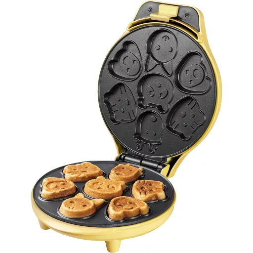 Bestron Mini Sütemény Sütő Állatos Mintákkal, Wafflekészítő 700W Sárga