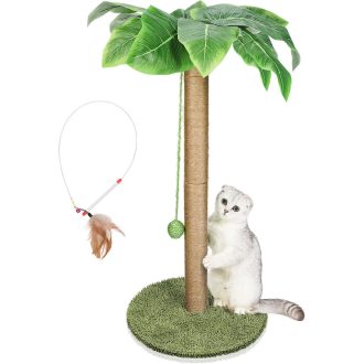   HEVOL 85 cm macskakaparó természetes sisal kötéllel, függő labdákkal és levelekkel