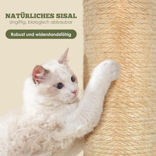 HEVOL 85 cm macskakaparó természetes sisal kötéllel, függő labdákkal és levelekkel