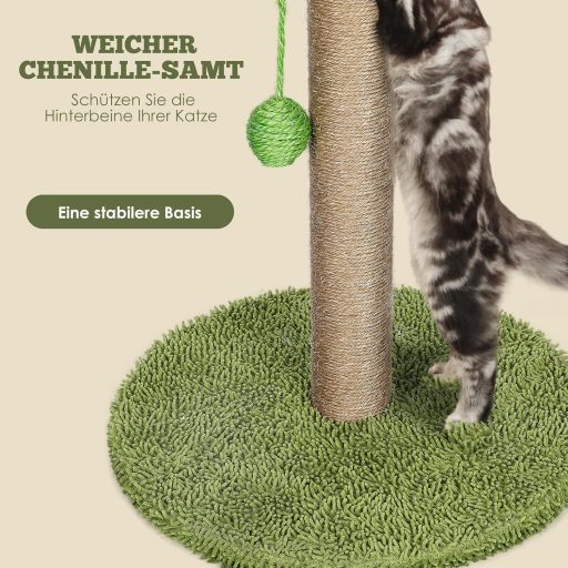 HEVOL 85 cm macskakaparó természetes sisal kötéllel, függő labdákkal és levelekkel