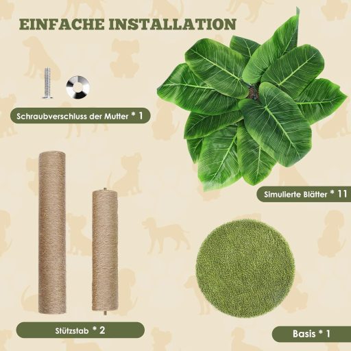 HEVOL 85 cm macskakaparó természetes sisal kötéllel, függő labdákkal és levelekkel