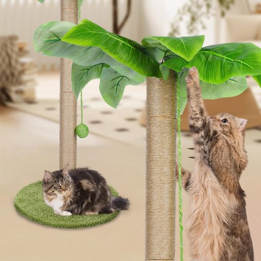 HEVOL 85 cm macskakaparó természetes sisal kötéllel, függő labdákkal és levelekkel