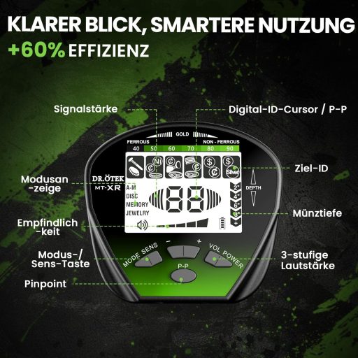 DR.ÖTEK Professzionális Fémkereső Készlet Felnőtteknek, Vízálló Tekerccsel és LCD Kijelzővel