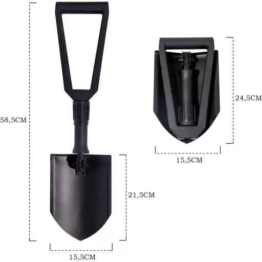 Skladacia lopata GREELUE záhradná rýľ z pevnej ocele na kempovanie lopata na sneh čierna