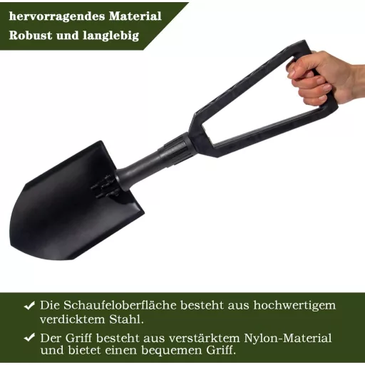 Skladacia lopata GREELUE záhradná rýľ z pevnej ocele na kempovanie lopata na sneh čierna