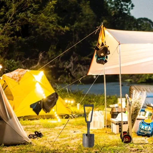 Skladacia lopata GREELUE záhradná rýľ z pevnej ocele na kempovanie lopata na sneh čierna