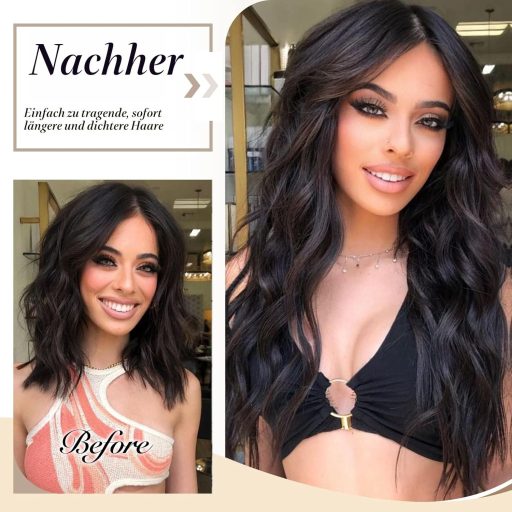 FESHFEN dlhé vlnité nadpájané vlasy, 40 cm, svetlohnedo-blond syntetický príčesok pre ženy