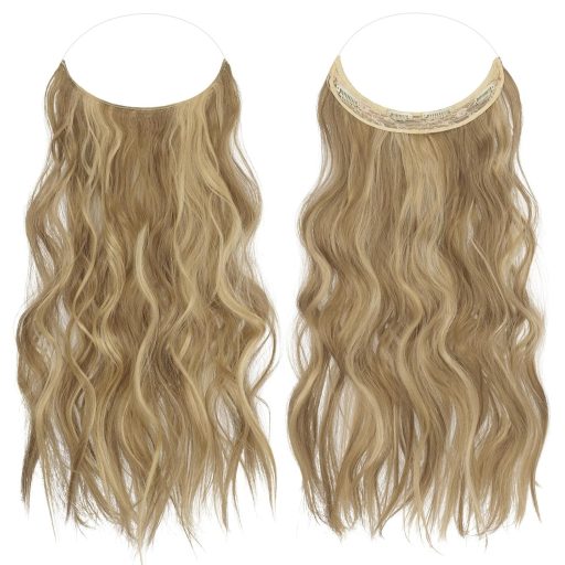 FESHFEN dlhé vlnité nadpájané vlasy, 50 cm, svetlohnedá-blond, syntetické predlžovanie vlasov pre ženy