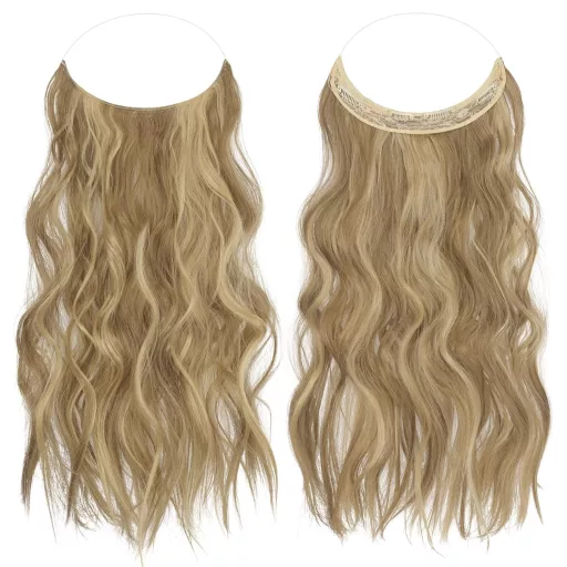 Extensii de păr FESHFEN lungi, ondulate, 50 cm, șaten deschis-blond, păr sintetic pentru femei