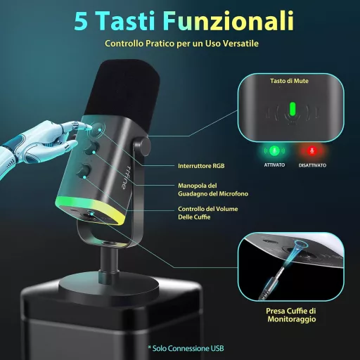 FIFINE USB herný mikrofón pre PC, PS4, PS5, XLR, streaming, podcast, kardioidný záznam zvuku