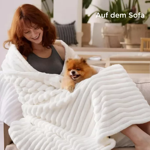BEDSURE Puha Gyapjú Takaró - Meleg Polár Pléd Kanapéra, Bolyhos Kötött Ágytakaró, Kényelmes Dekorációs Pléd Nappaliba, Gyapjúfehér, 130x170