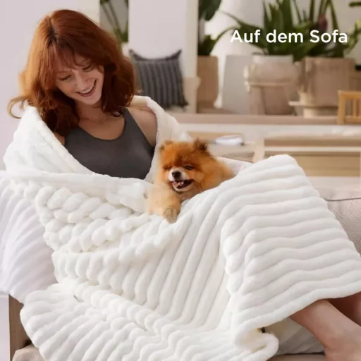 BEDSURE Puha Gyapjú Takaró - Meleg Polár Pléd Kanapéra, Bolyhos Kötött Ágytakaró, Kényelmes Dekorációs Pléd Nappaliba, Gyapjúfehér, 130x170
