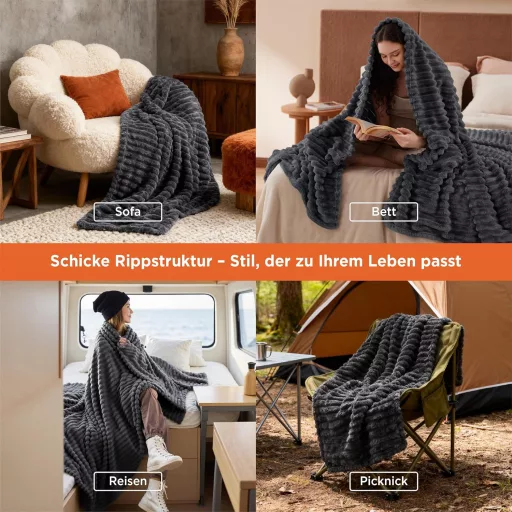 BEDSURE Mekana Flanel Deka 150x200cm Tamno Siva Navlaka za Kauč i Krevet