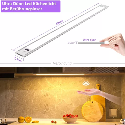 Iluminat sub dulap cu LED WOBSION 42cm, cu senzor, reglabil, alb cald