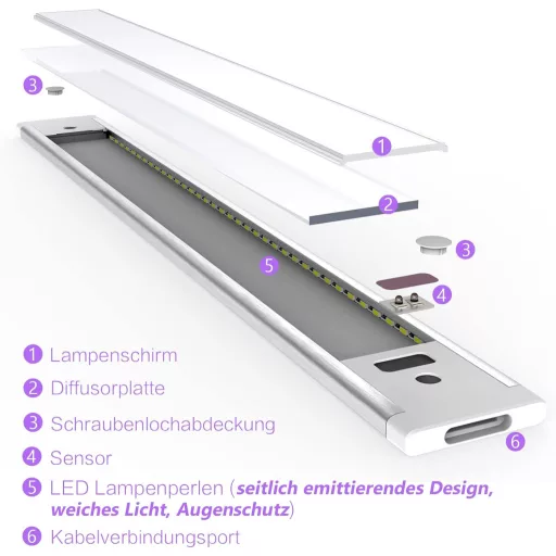 Iluminat sub dulap cu LED WOBSION 42cm, cu senzor, reglabil, alb cald