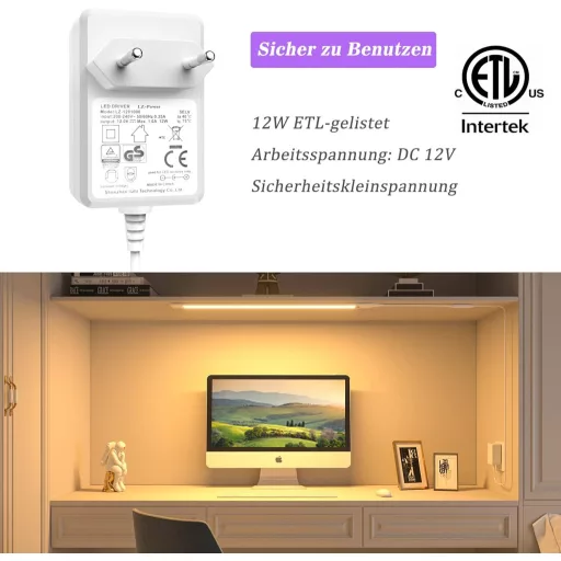 Iluminat sub dulap cu LED WOBSION 42cm, cu senzor, reglabil, alb cald