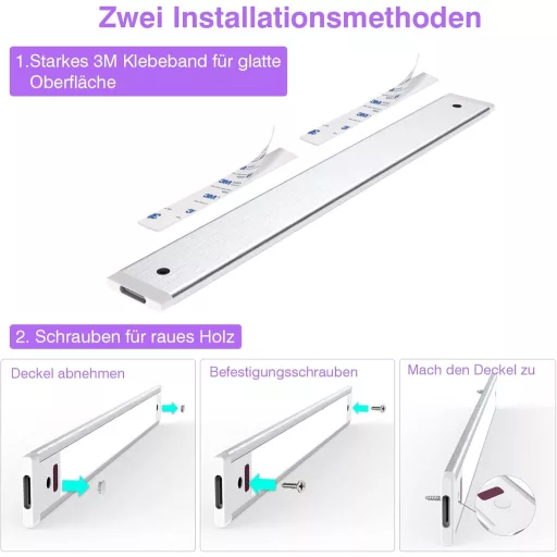 Iluminat sub dulap cu LED WOBSION 42cm, cu senzor, reglabil, alb cald