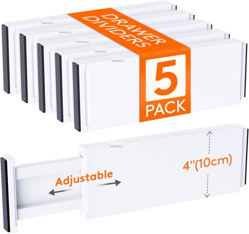 Set organizatoare ajustabile pentru sertare Lifewit (28-44,5cm) - 5 bucăți despărțitoare din plastic pentru haine, bucătărie, birou